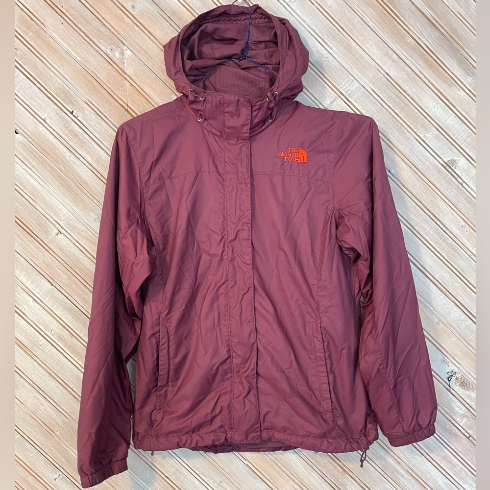 The North Face Burgundy & Orange Hooded Windbreaker Spring Jacket Embroidered